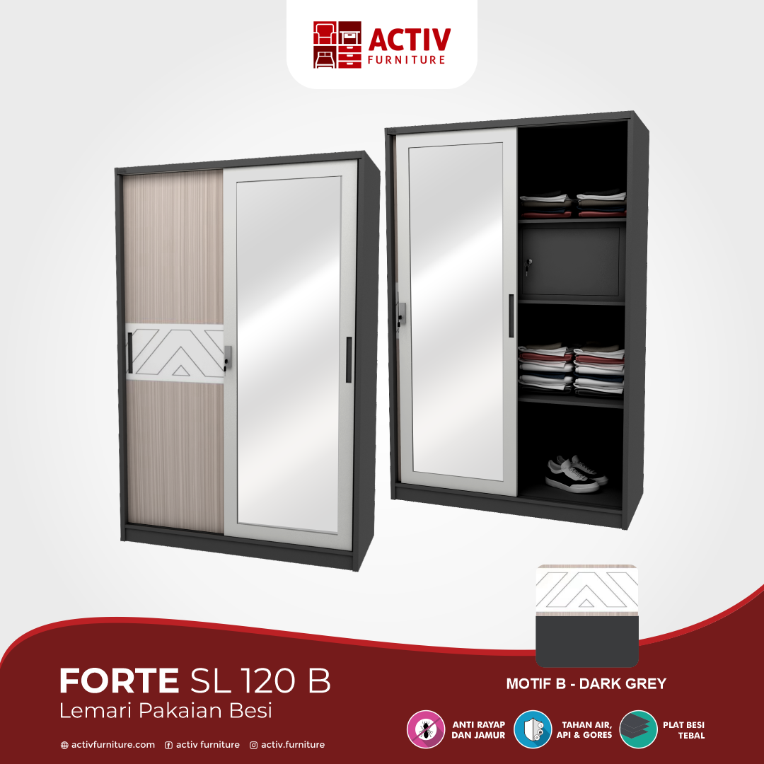 2. Forte SL 120 B_Lemari Pakaian_Lemari Sliding_Lemari Besi_Lemari Pakaian Besi_Kamar Tidur_Ruang Kamar