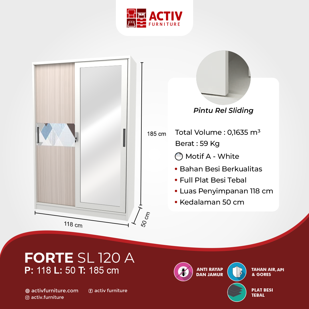 3. Forte SL 120 A_Lemari Pakaian_Lemari Sliding_Lemari Besi_Lemari Pakaian Besi_Kamar Tidur_Ruang Kamar