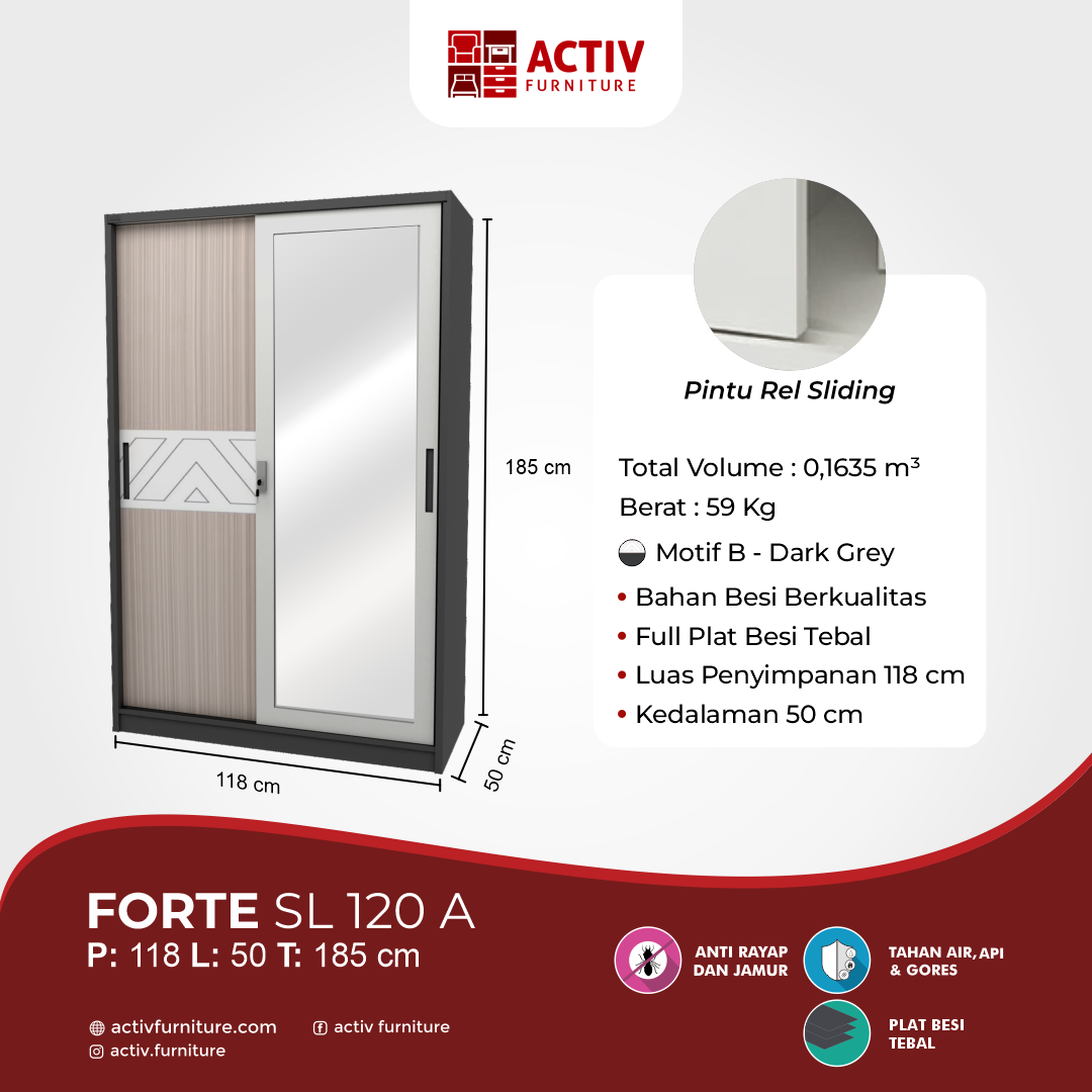 3. Forte SL 120 B_Lemari Pakaian_Lemari Sliding_Lemari Besi_Lemari Pakaian Besi_Kamar Tidur_Ruang Kamar