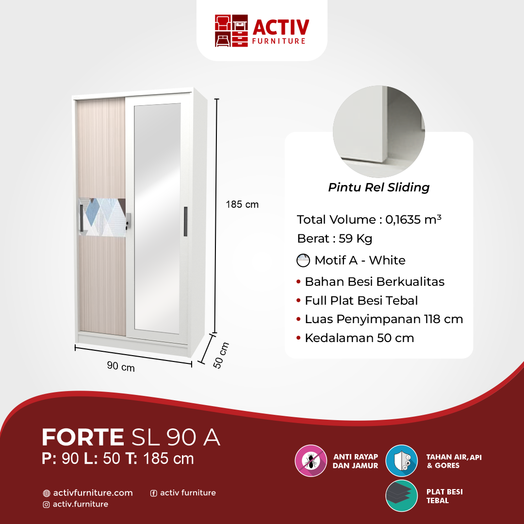 3. Forte SL 90 A_Lemari Pakaian_Lemari Sliding_Lemari Besi_Lemari Pakaian Besi_Kamar Tidur_Ruang Kamar