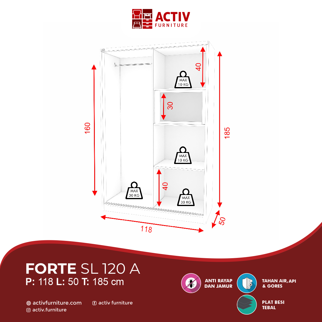 4. Forte SL 120 A_Lemari Pakaian_Lemari Sliding_Lemari Besi_Lemari Pakaian Besi_Kamar Tidur_Ruang Kamar