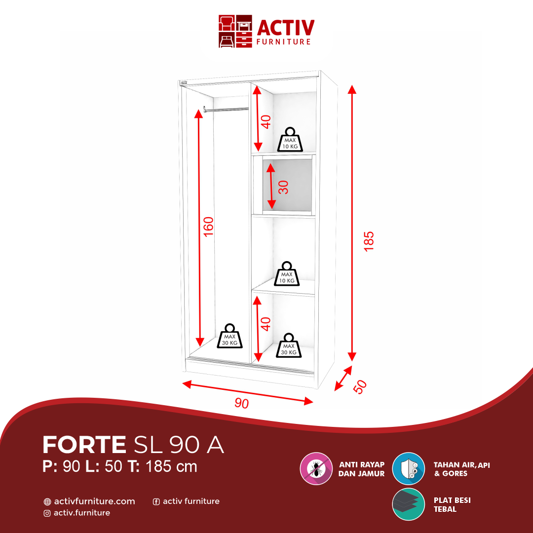 4. Forte SL 90 A_Lemari Pakaian_Lemari Sliding_Lemari Besi_Lemari Pakaian Besi_Kamar Tidur_Ruang Kamar