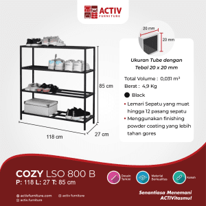 Cozy LSO 800 B_Black_Rak Sepatu_Rak Sepatu Terbuka_Lemari Sepatu_Ruang Keluarga_Outdoor_Activ Furniture