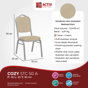 Cozy STC 50 A_Silver - Cream_Kursi Susun_Stacking Chair_Kursi_Ruang Keluarga_Detail Ukuran_Activ Furniture