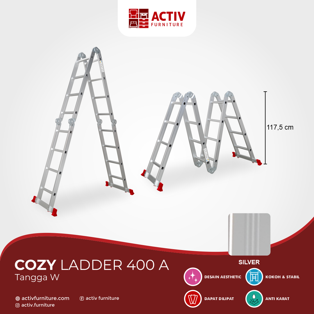 2. Cozy LADDER 400 A_Silver_Tangga_Tangga W_Ladder_Ruang Keluarga_Ruang Gudang_Halaman Rumah_Activ Furniture