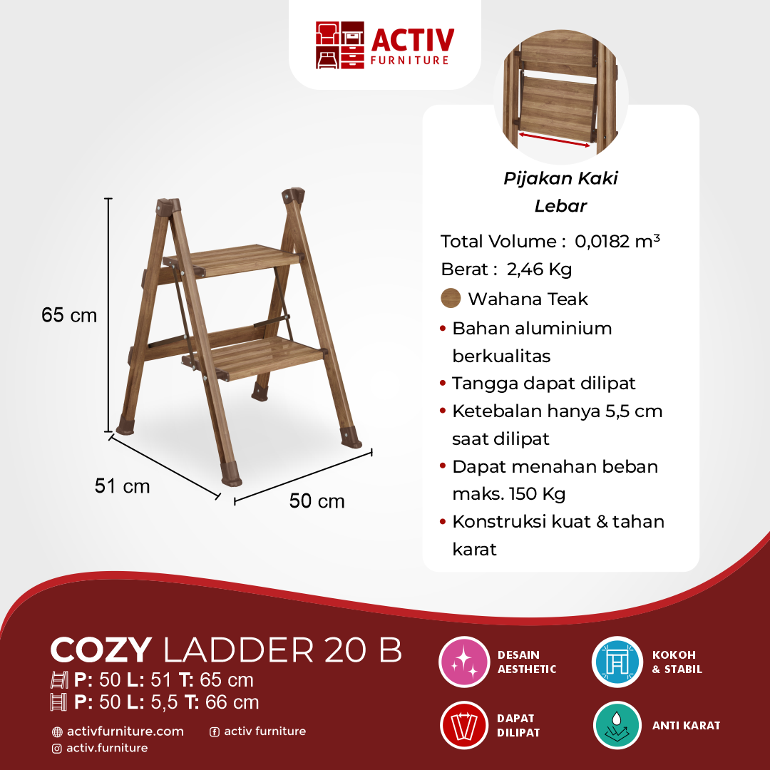 3. Cozy LADDER 20 B_Wahana Teak_Tangga_Tangga 2 Step_Ladder_Ruang Keluarga_Ruang Gudang_Halaman Rumah_Activ Furniture