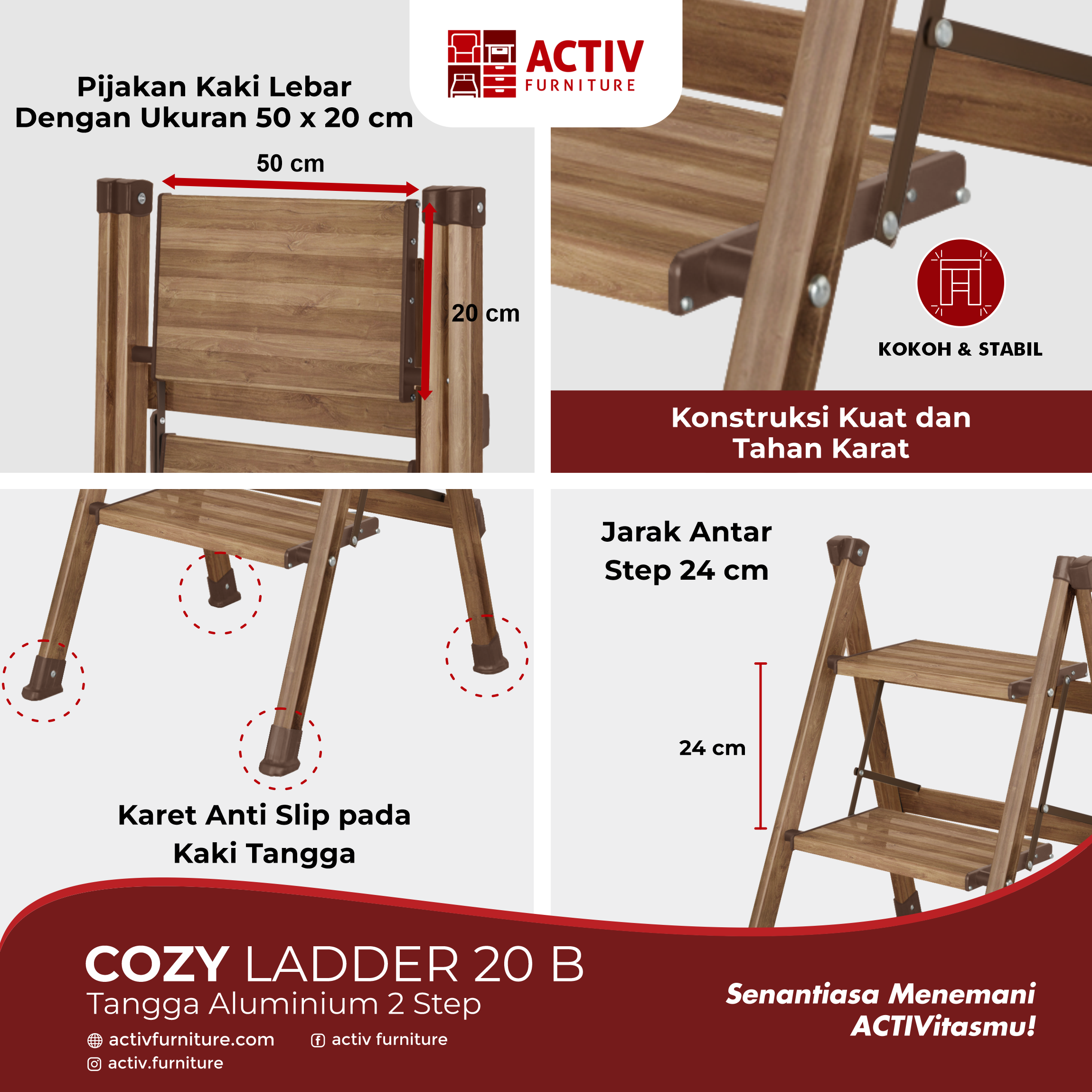 4. Cozy LADDER 20 B_Wahana Teak_Tangga_Tangga 2 Step_Ladder_Ruang Keluarga_Ruang Gudang_Halaman Rumah_Activ Furniture REV