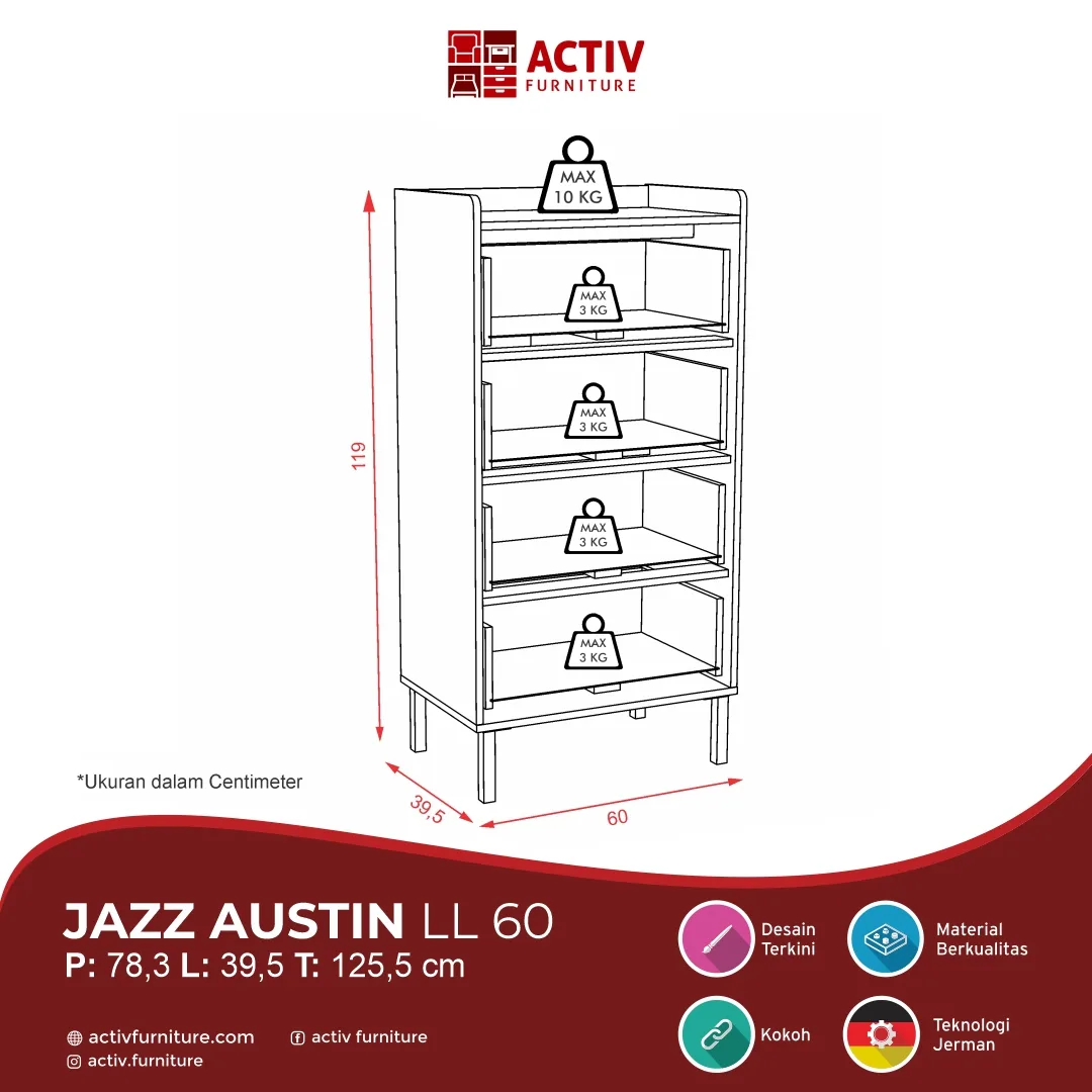 Jazz Austin LL 60_Canyon Oak Black_Line Drawing Produk Website_Lemari Laci_Lemari Ruang Tamu_Rak Penyimpanan