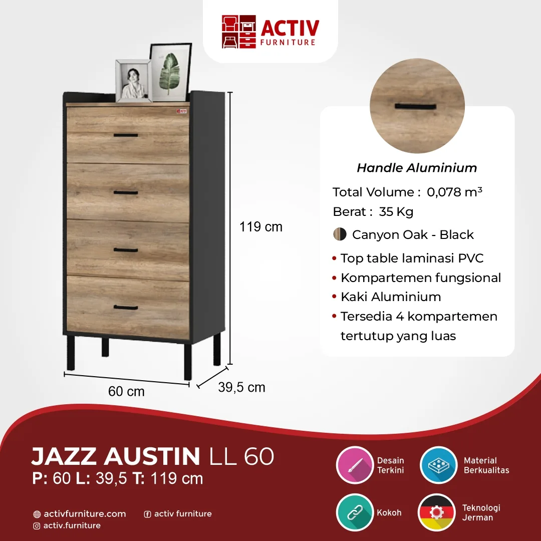 Jazz Austin LL 60_Canyon Oak Black_USP Produk Website_Lemari Laci_Lemari Ruang Tamu_Rak Penyimpanan