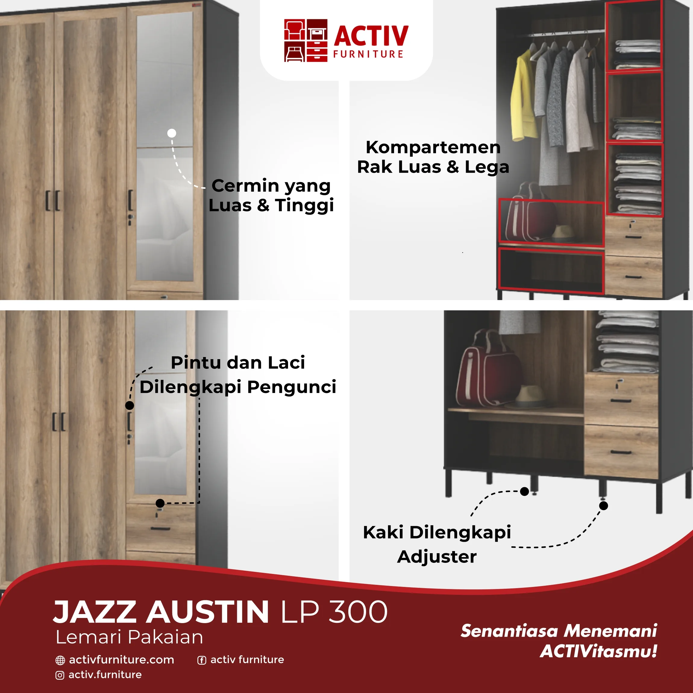 Jazz Austin LP 300_Canyon Oak White_Copywriting Produk Website_Lemari Pakaian