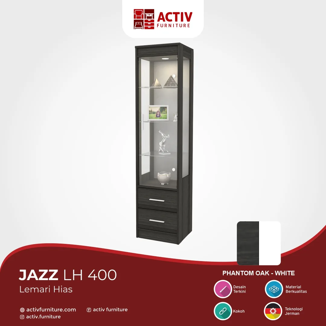Jazz LH 400 – Phantom Oak White_Detail Warna_Lemari Hias_Lemari Display