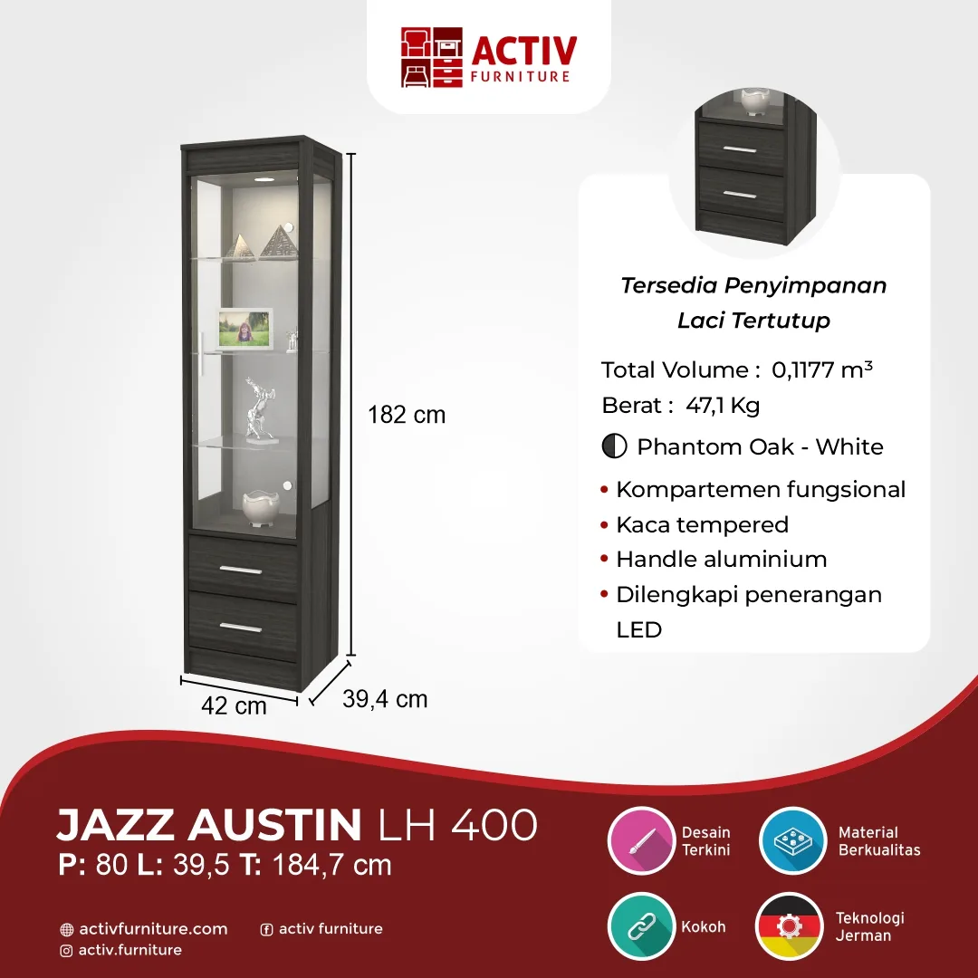 Jazz LH 400 – Phantom Oak White_USP_Lemari Hias_Lemari Display