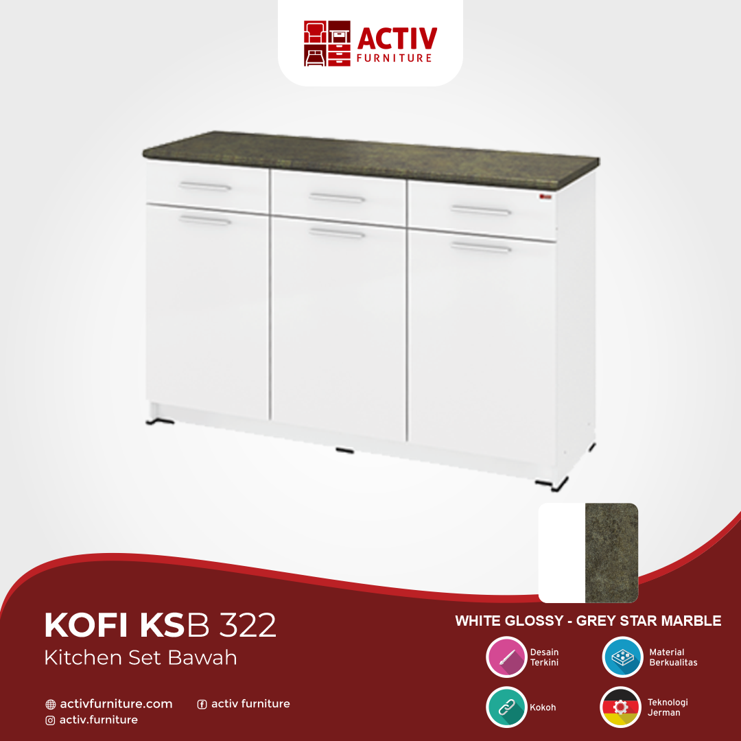 Kofi KSB 322_White Glossy – Grey Star Marble_Kitchen Set_Kitchen Set Bawah_Detail Warna