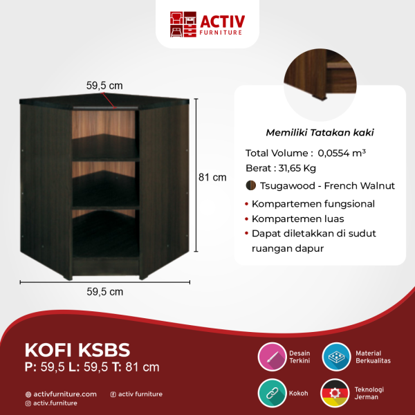 Kitchen Set Bawah / Kitchen Set Sudut – Kofi KSBS (Tsugawood – French Walnut) – Activ Furniture