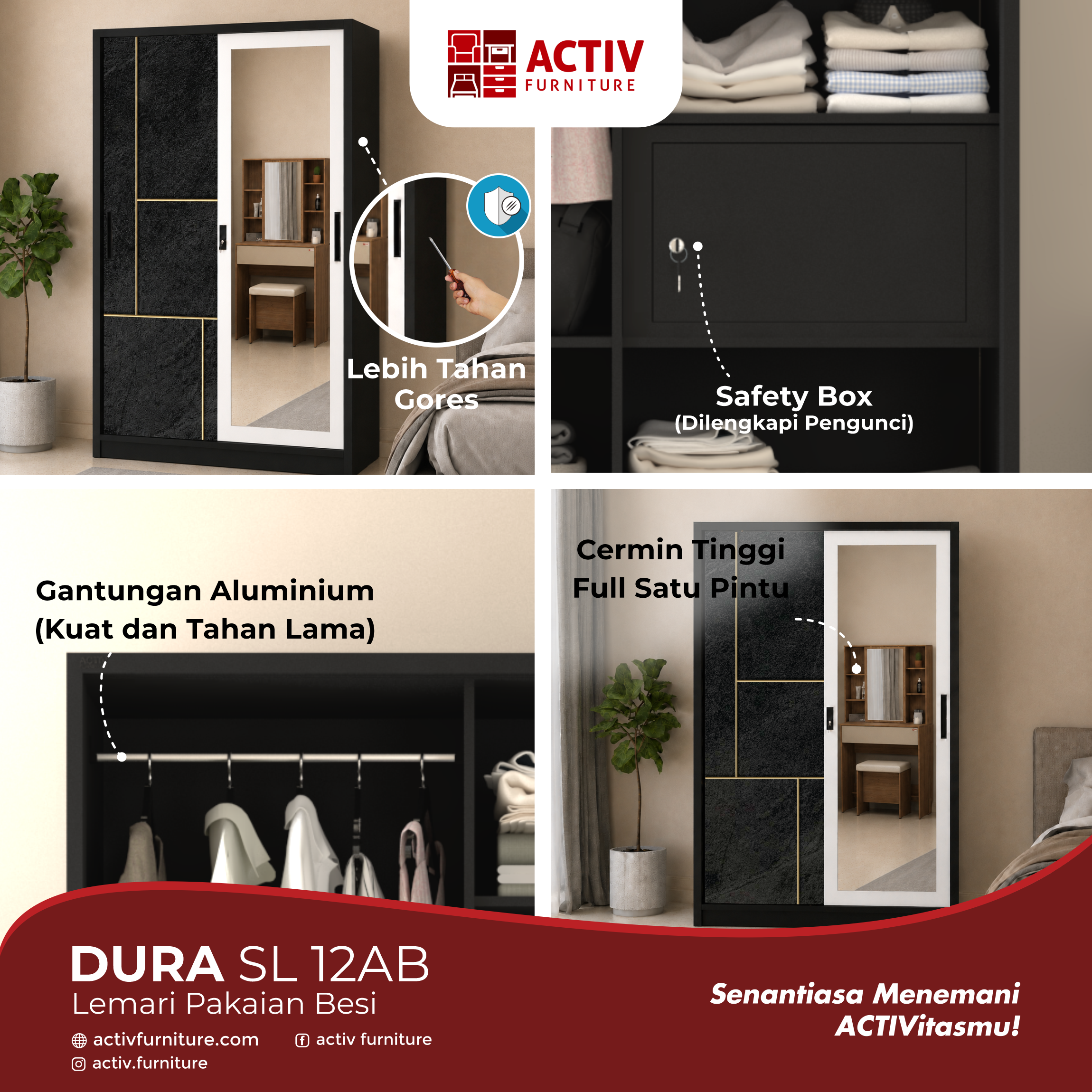 6. NPL Dura SL 12 AA_Lemari Pakaian Besi_Lemari Pakaian_Dura Series_Kamar Tidur_Activ Furniture