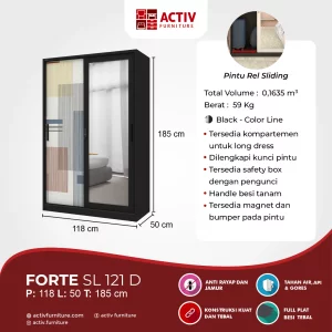 Forte SL 121 D_Black - Color Line_Lemari Sliding Besi_Lemari Pakaian_Lemari Besi_Ruang Kamar_Activ Furniture